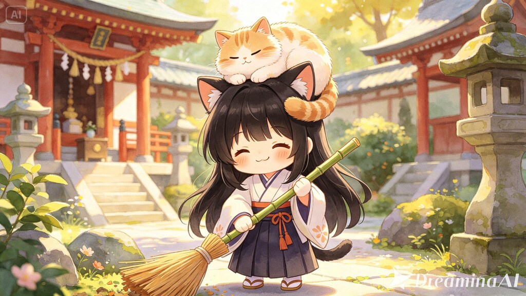 【頭の上にのせる】ねこ巫女とにゃんこ２（54/100）