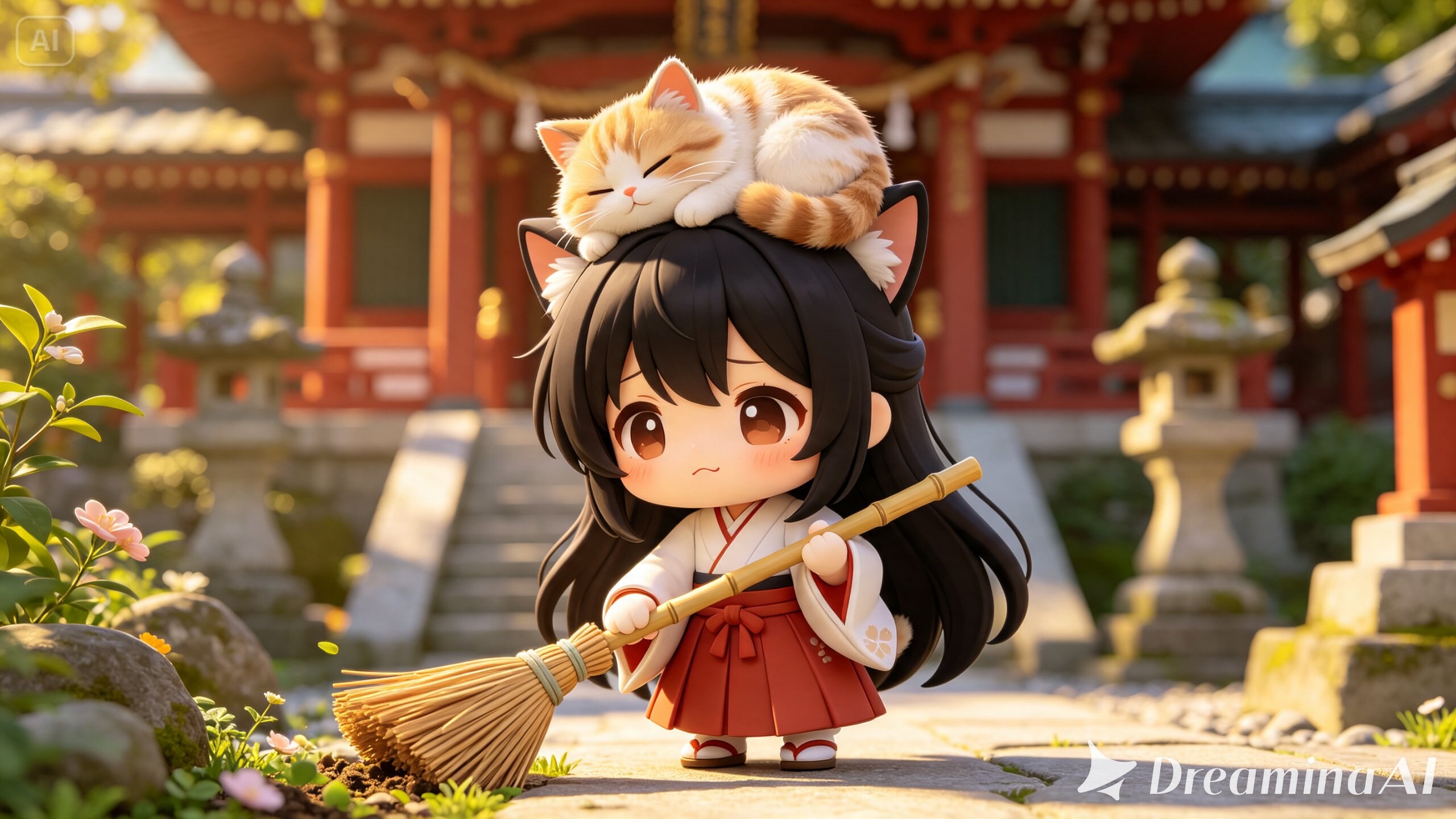 【頭の上にのせる】ねこ巫女とにゃんこ２（54/100） | の人気AIイラスト・グラビア