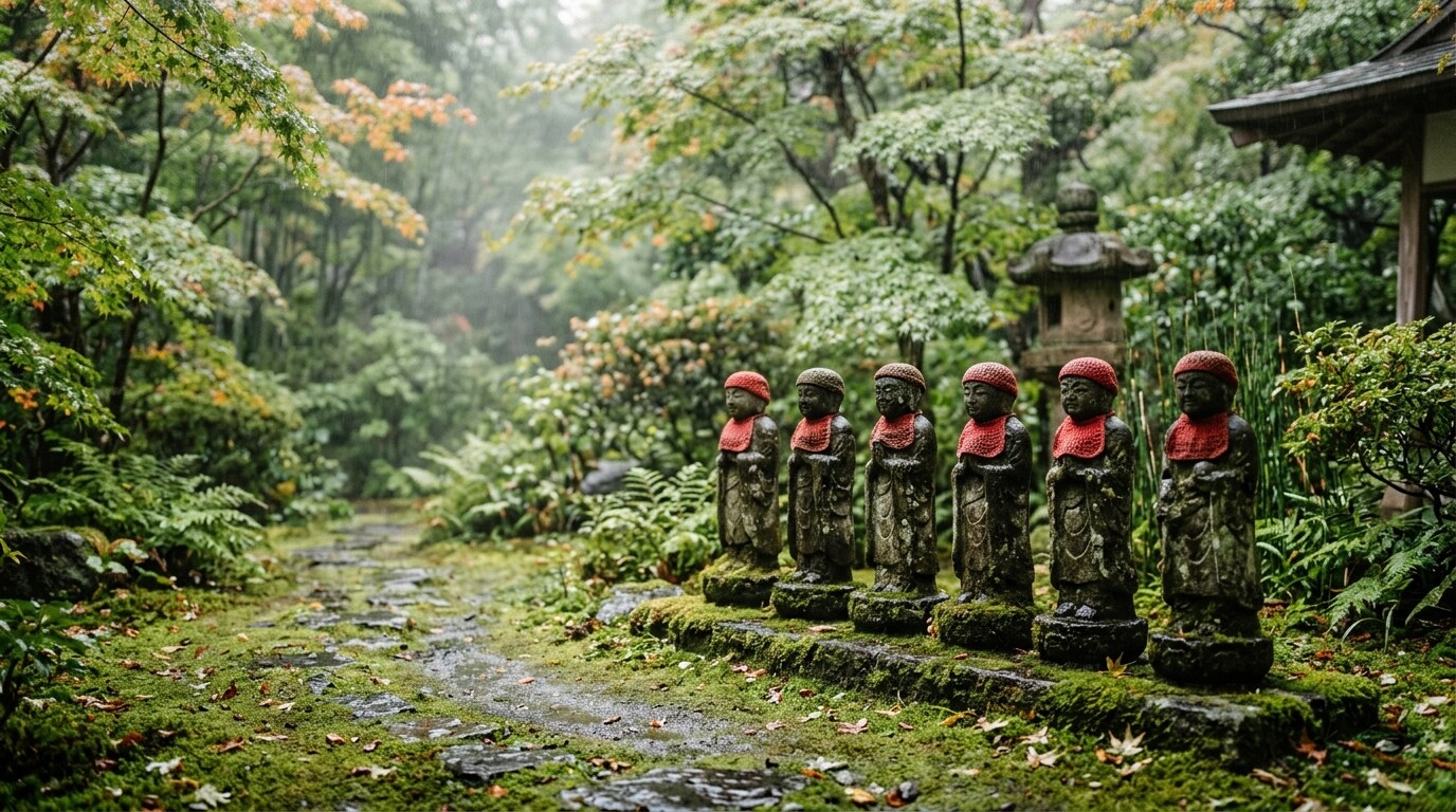 雨の中の六地蔵
