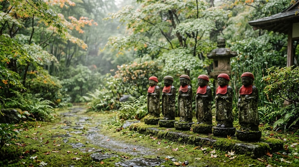 雨の中の六地蔵