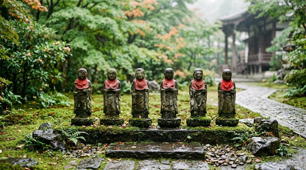 雨の中の六地蔵