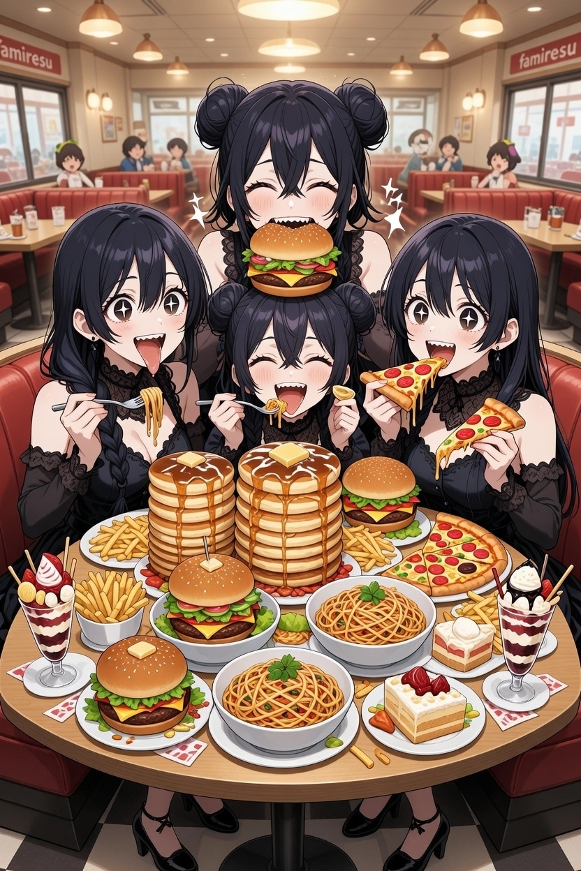 【悲報】悪のお姉さんズ日本のファミレスに完全敗北し光堕ち、能力発揮できず | の人気AIイラスト・グラビア