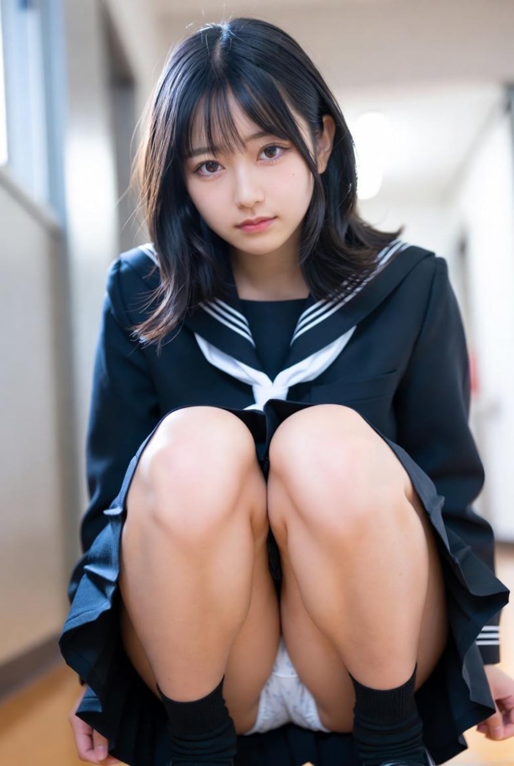 しゃがみパンチラ制服