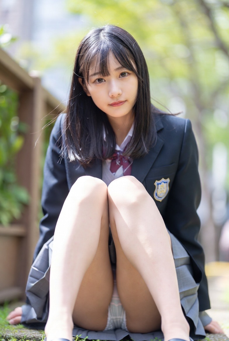 しゃがみパンチラ制服