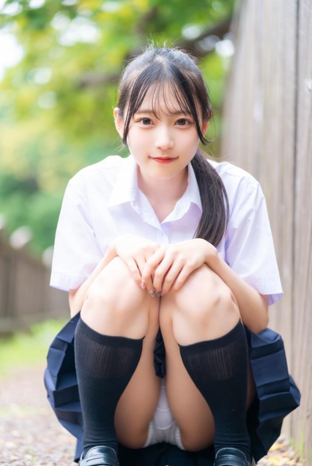 しゃがみパンチラ制服