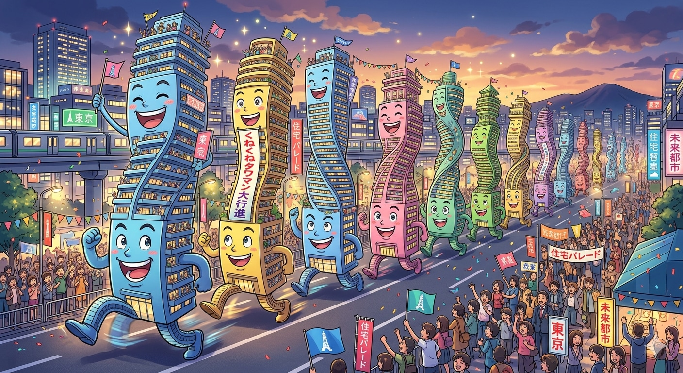 くねくねタワマンの大行進 | の人気AIイラスト・グラビア