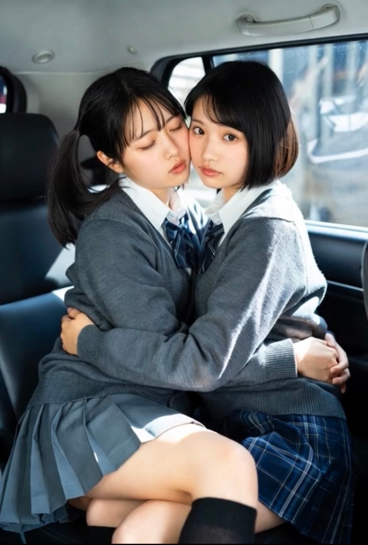 車内で仲良しJK