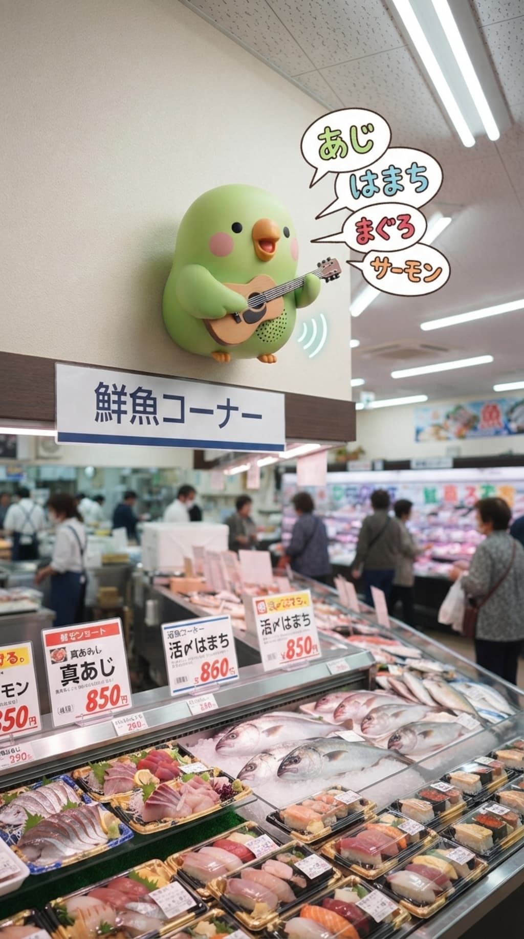 鮮魚コーナーインコ