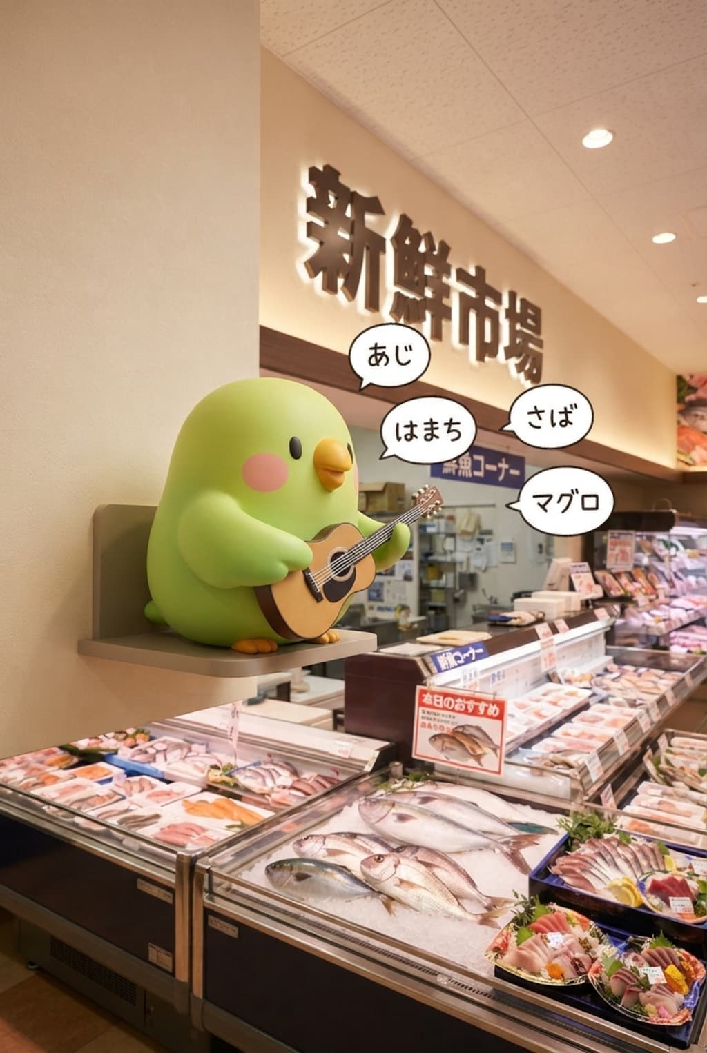 鮮魚コーナーインコ