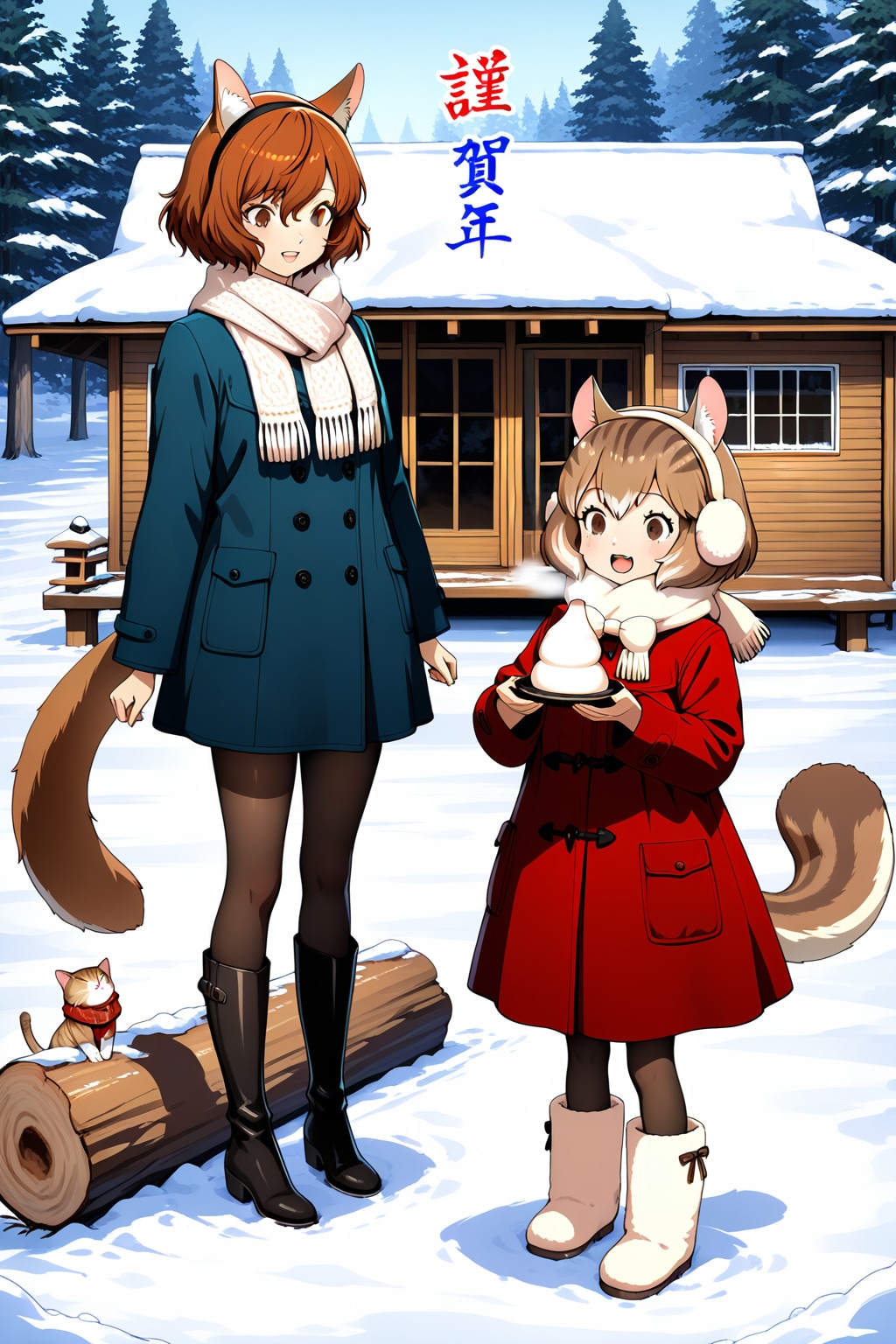 ミミちゃんとシルちゃんのお正月day1《おいでよ どうぶつの娘》 | の人気AIイラスト・グラビア