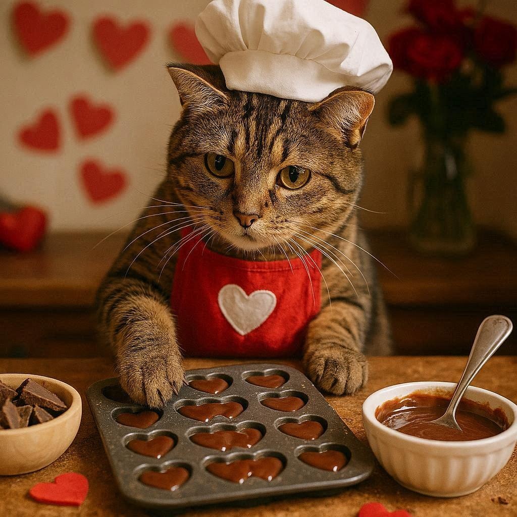 バレンタインチョコを作る猫