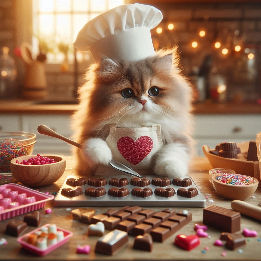 バレンタインチョコを作る猫