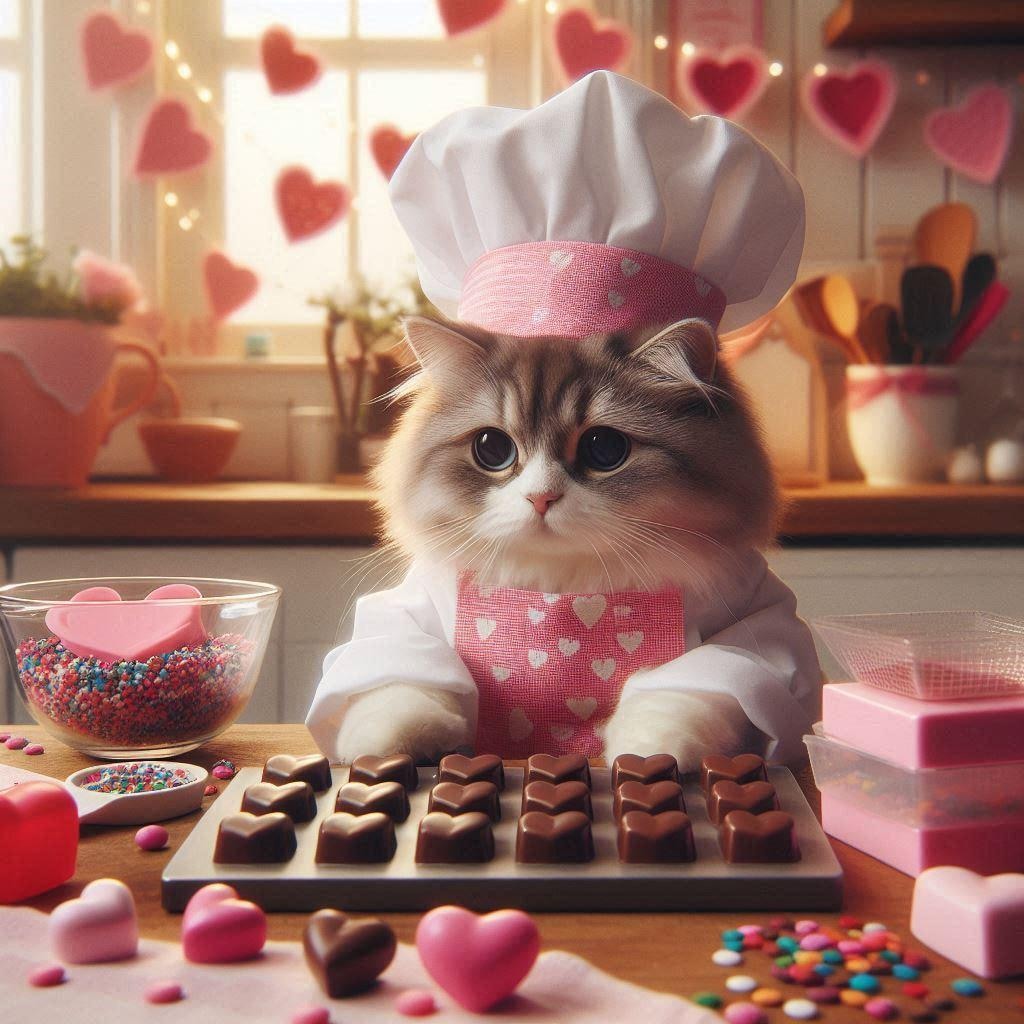 バレンタインチョコを作る猫