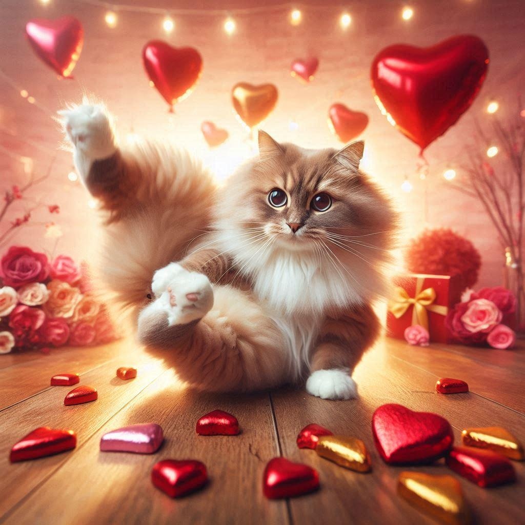 バレンタインチョコを作る猫