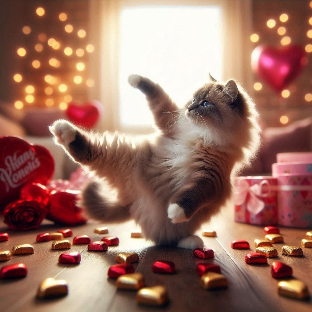 バレンタインチョコを作る猫