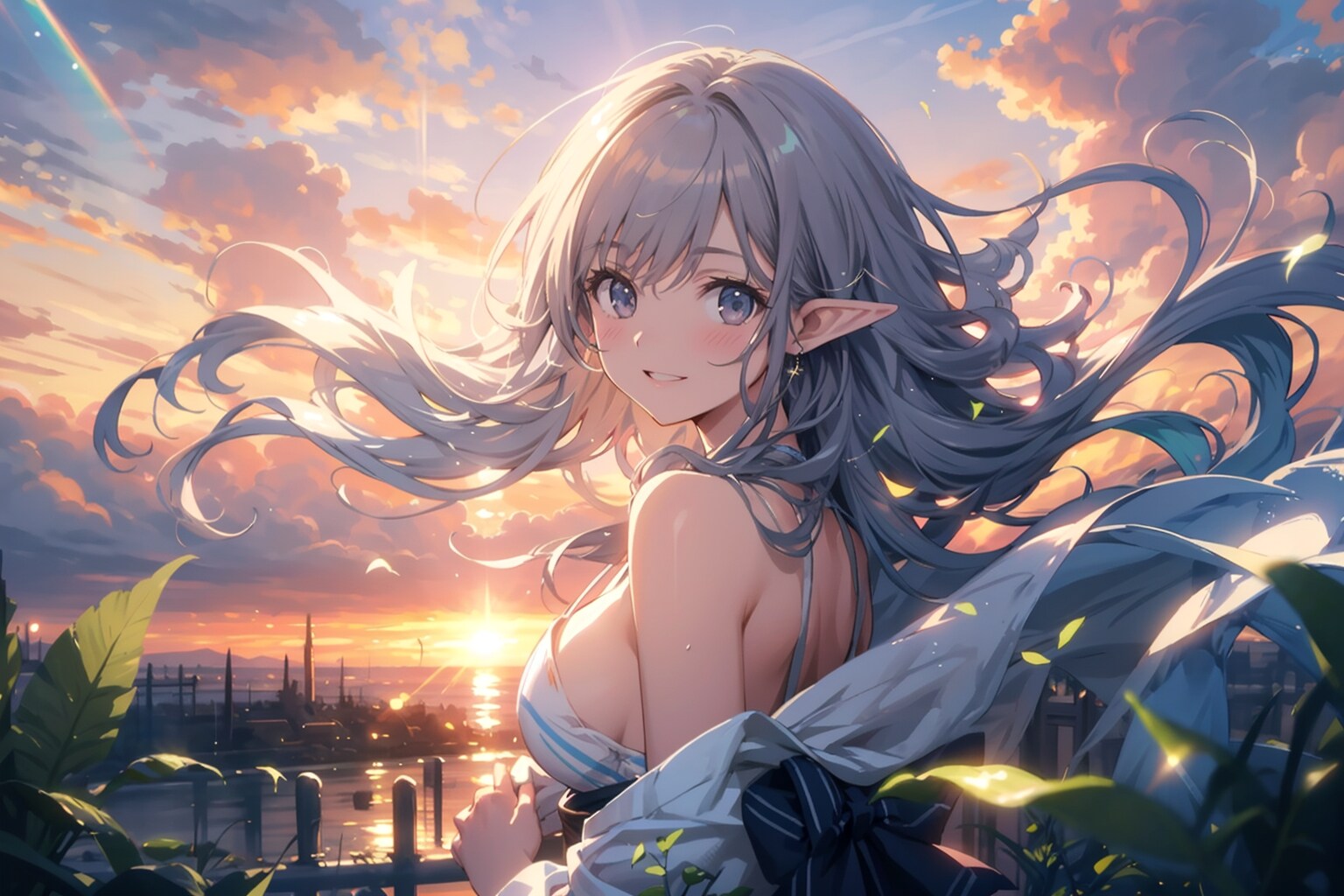 夕暮れの着物エルフ姉さんCCP