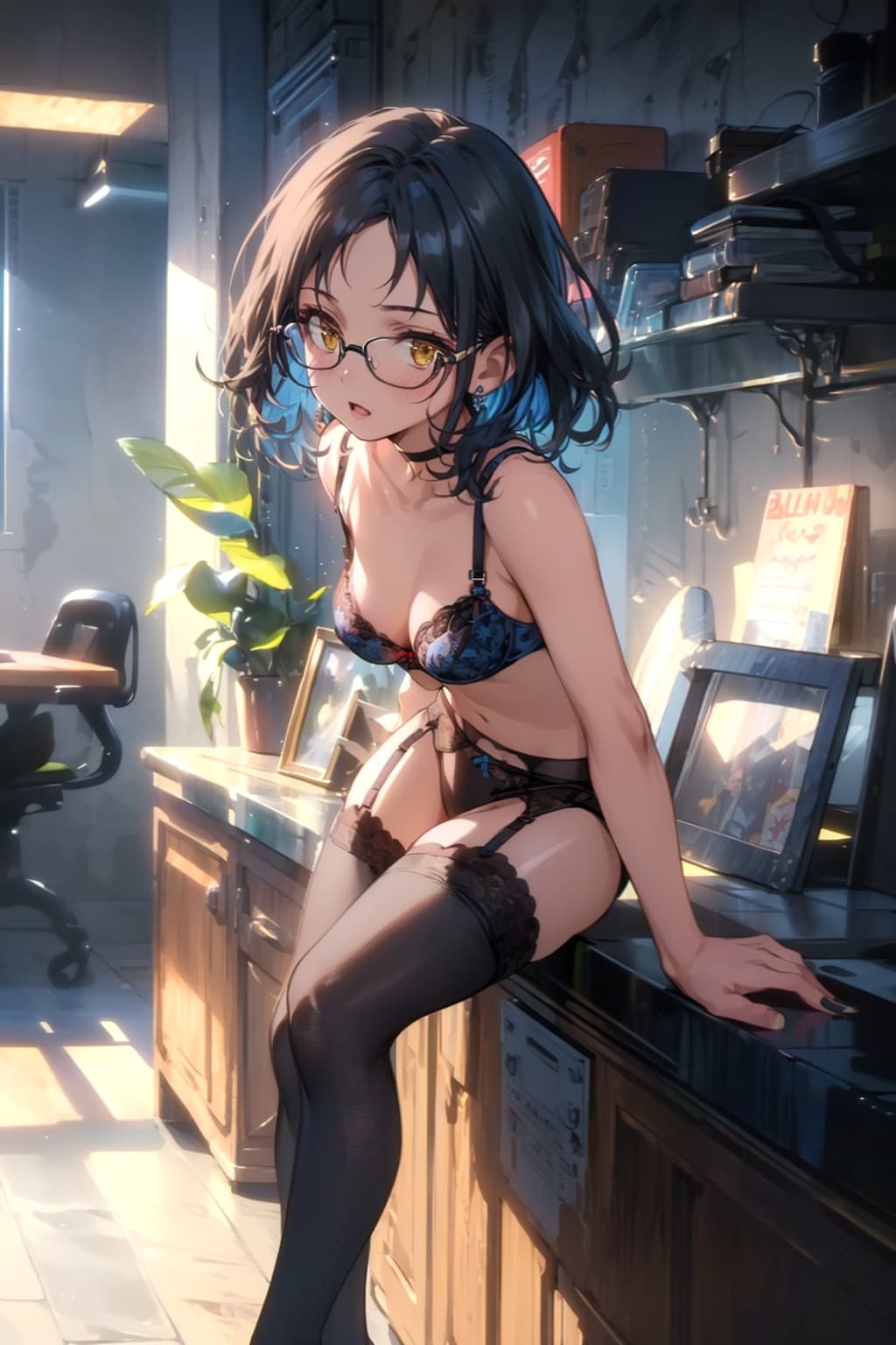 下着の眼鏡っ娘