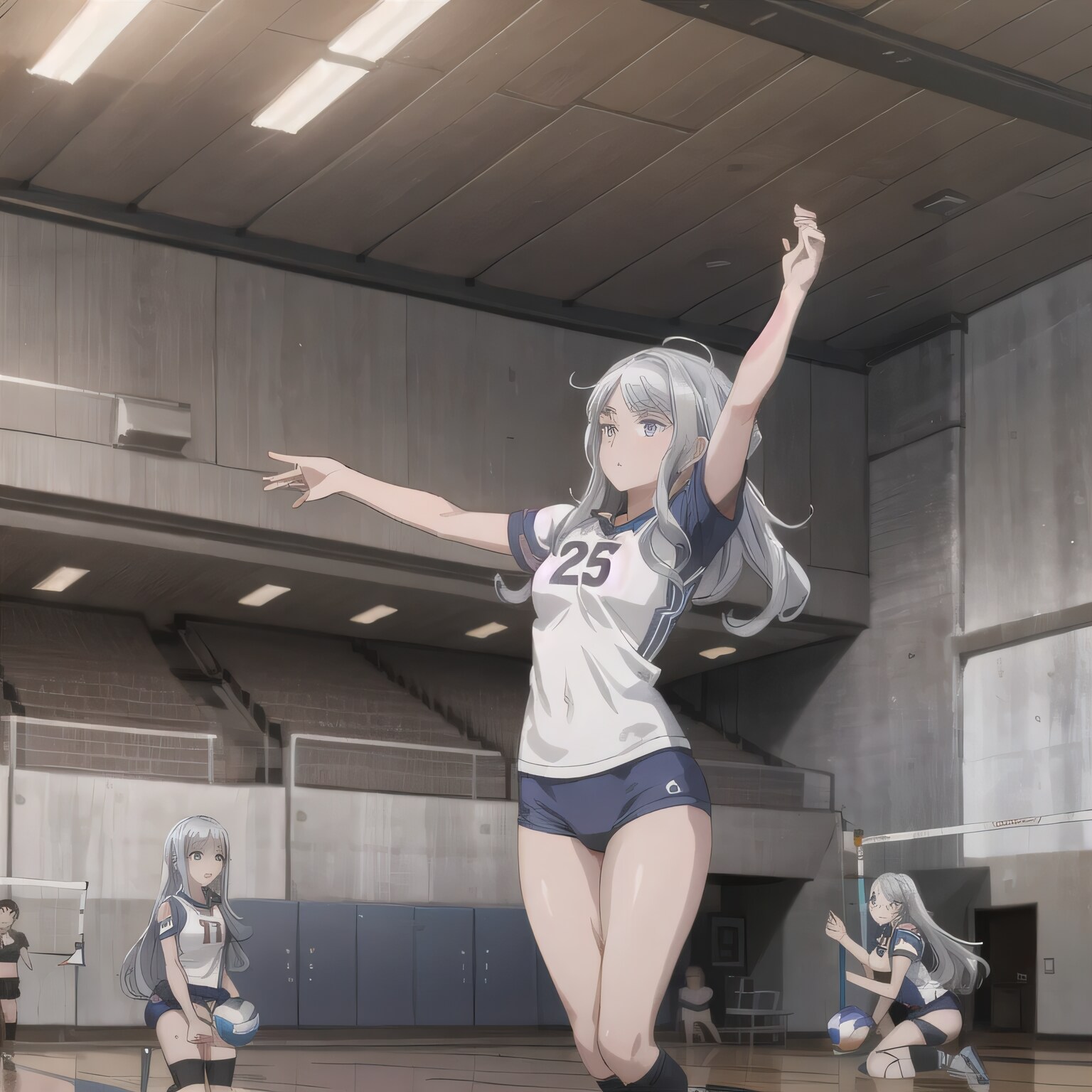 銀髪ロングでユニフォームの少女１９ | の人気AIイラスト・グラビア