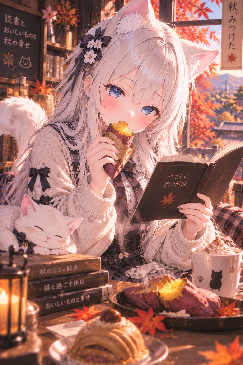 読書の秋？食欲の秋？🍁 | の人気AIイラスト・グラビア