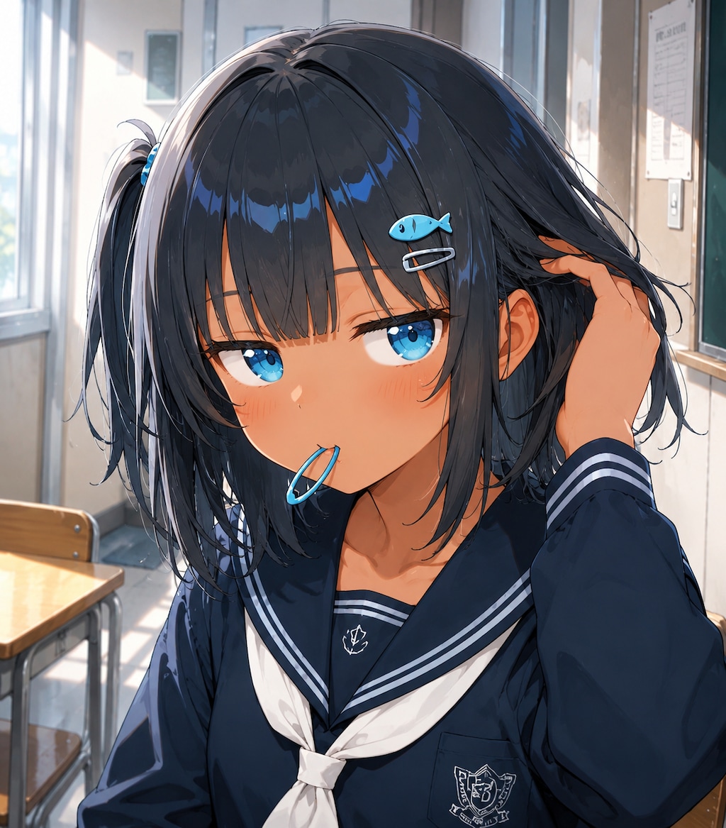 髪を結び直してるこなつちゃん