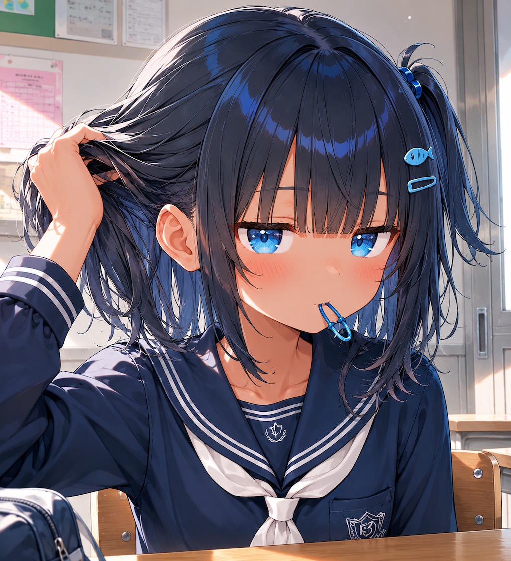 髪を結び直してるこなつちゃん