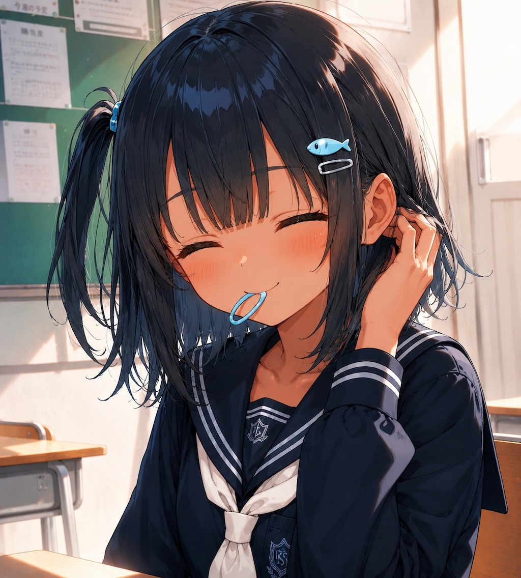 髪を結び直してるこなつちゃん