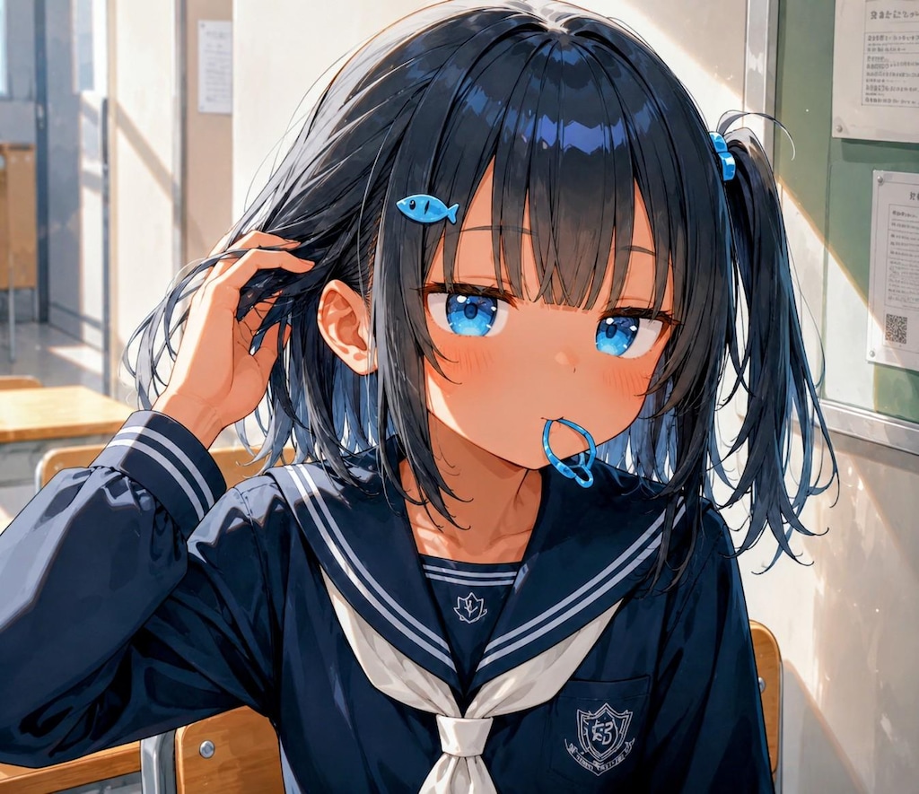 髪を結び直してるこなつちゃん
