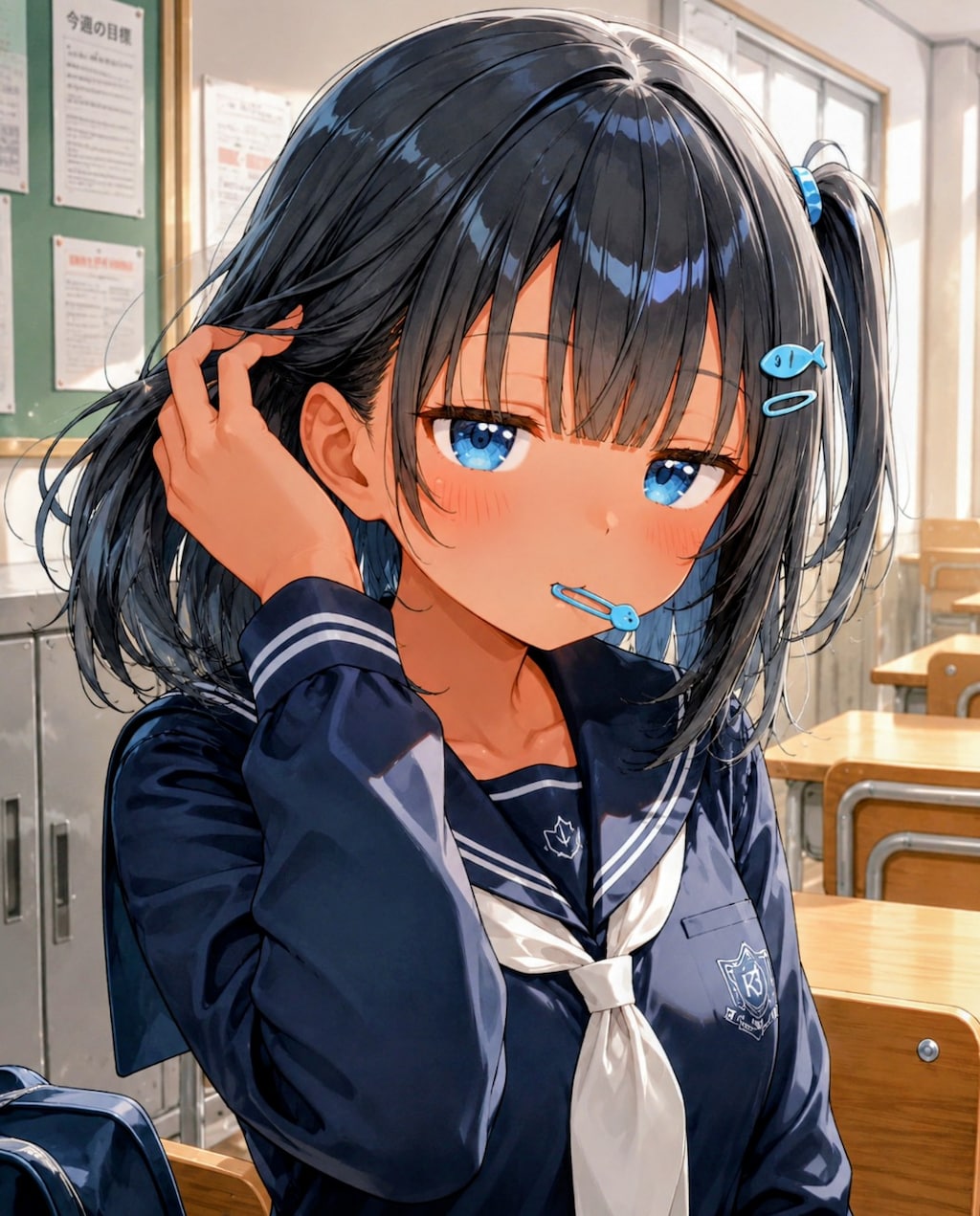 髪を結び直してるこなつちゃん