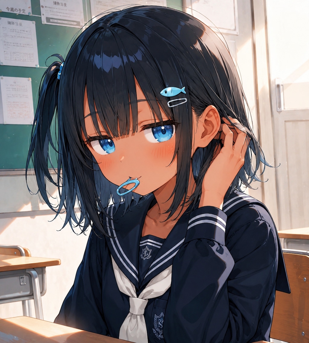 髪を結び直してるこなつちゃん