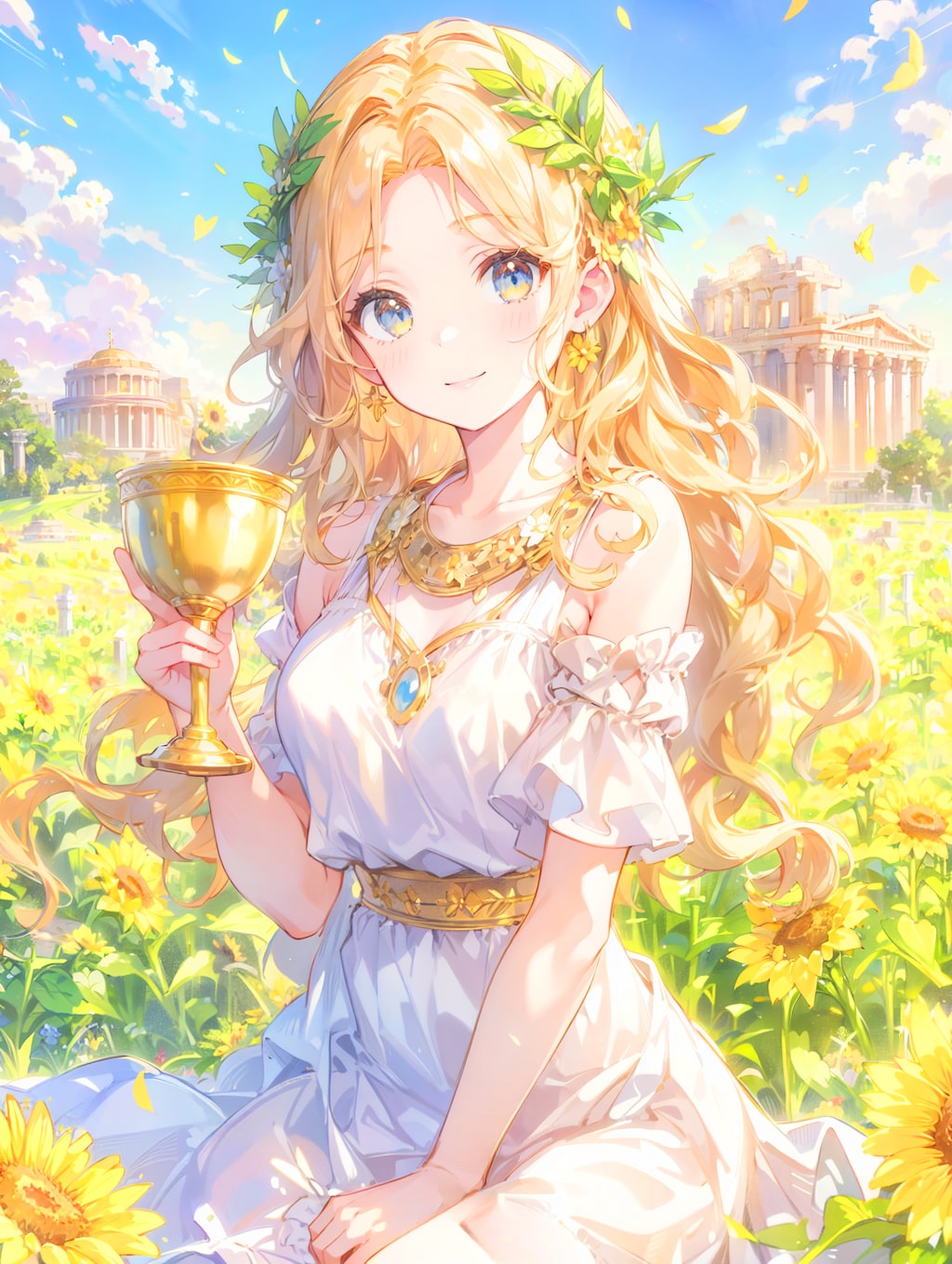 黄金の女神とひまわり畑