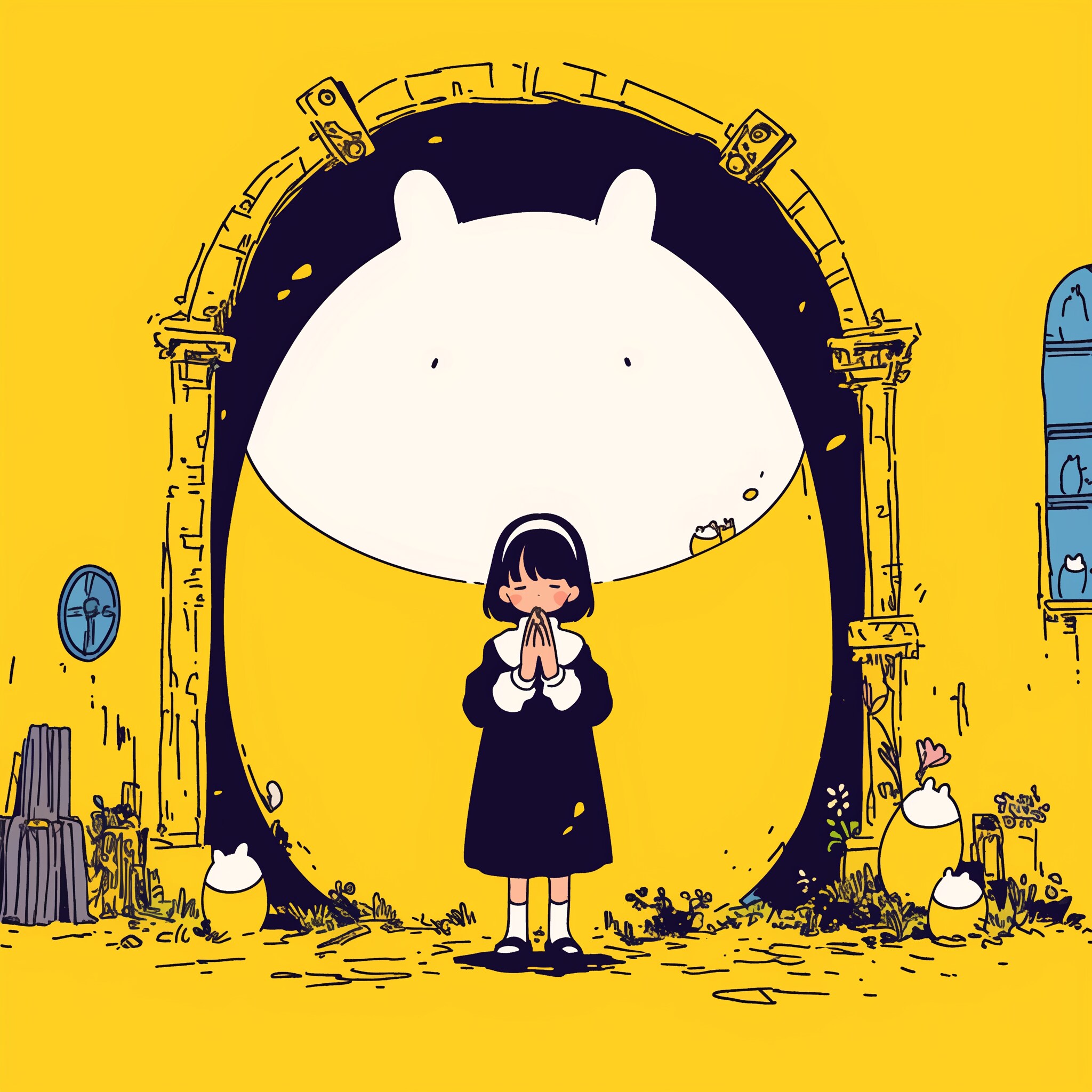 「神の繭」の前でお祈りです。 | の人気AIイラスト・グラビア