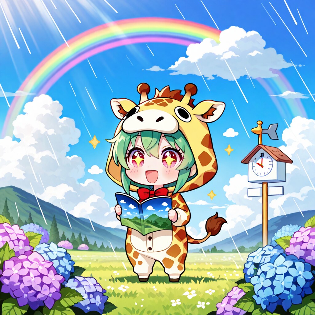 天気雨とキリン着ぐるみちび子ちゃん