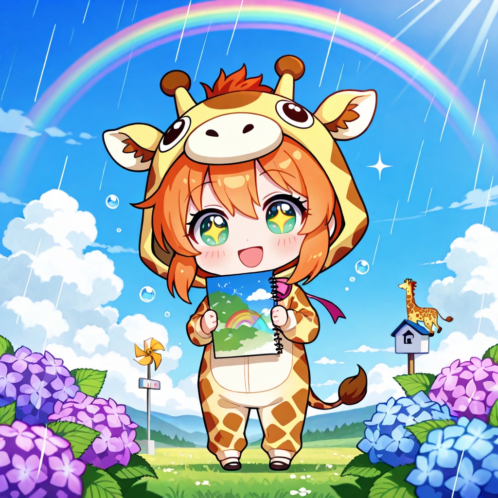 天気雨とキリン着ぐるみちび子ちゃん