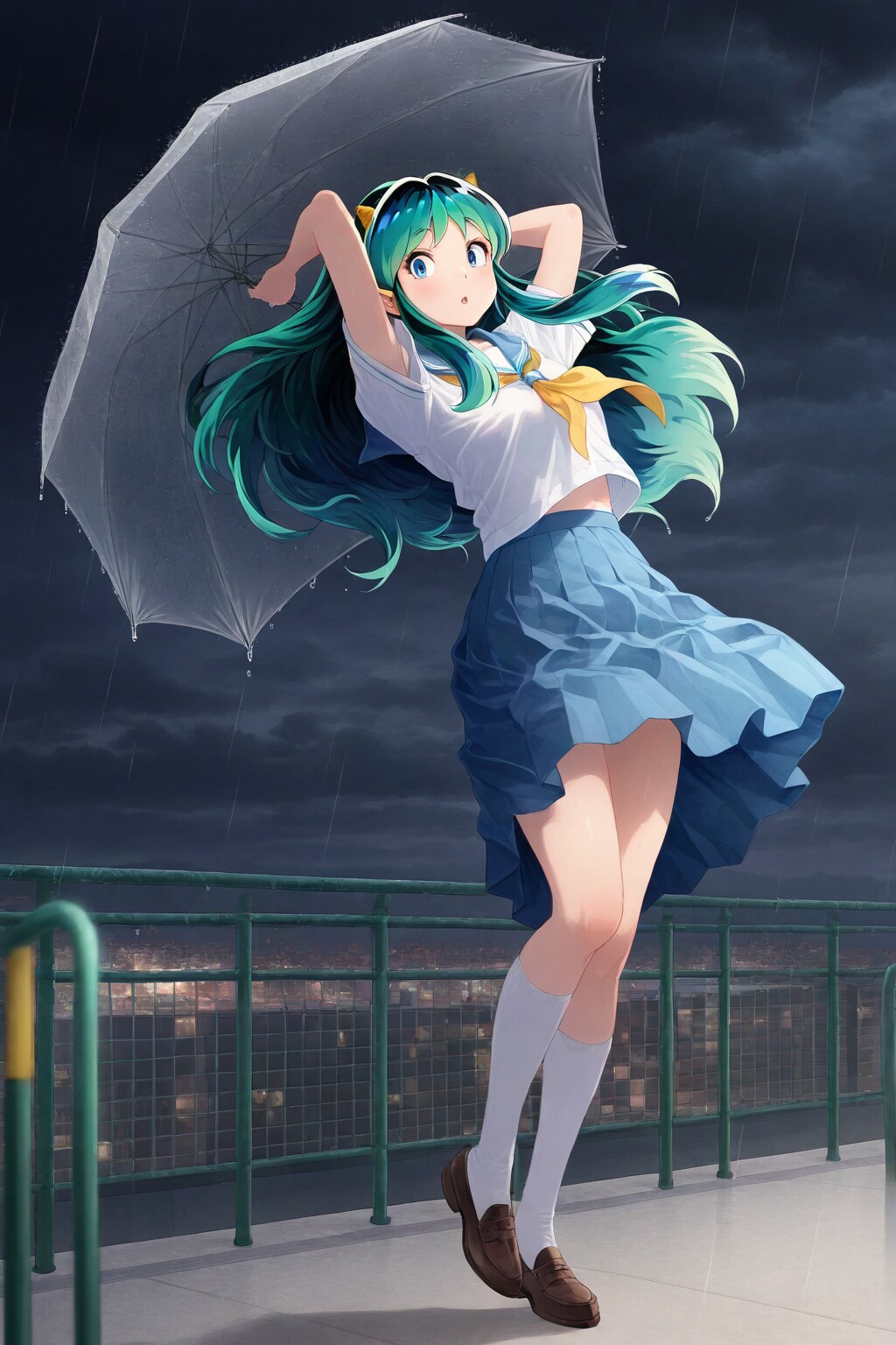 傘が飛ばされるっちゃ・・