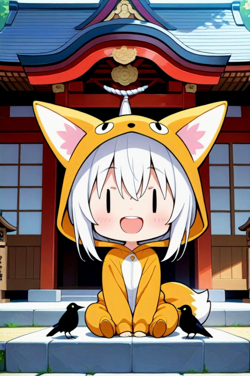 白髪ちゃんとカラス