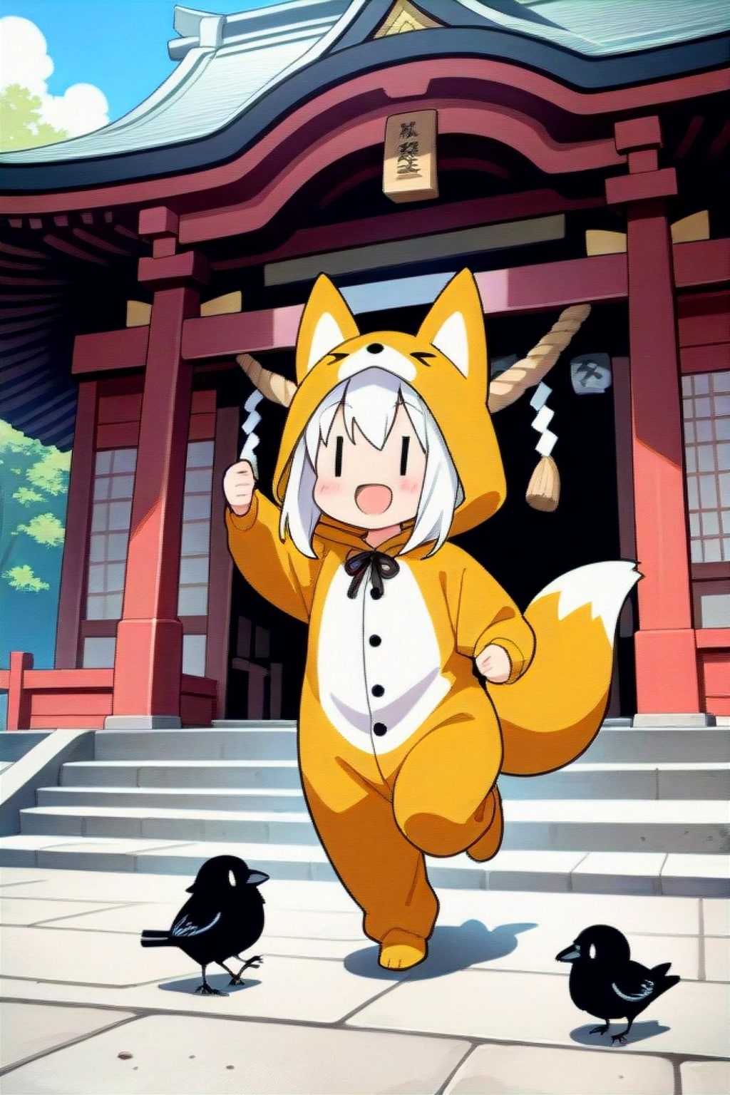 白髪ちゃんとカラス