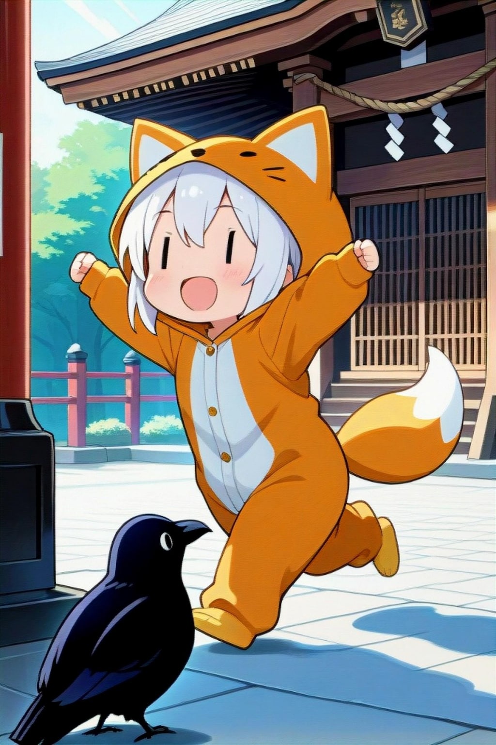 白髪ちゃんとカラス