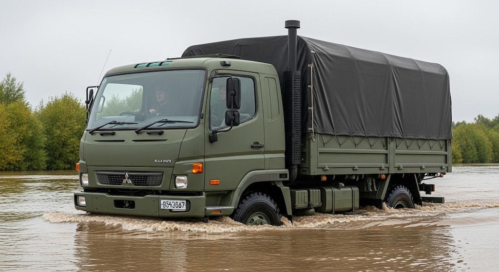 三菱ふそうトラック川渡り