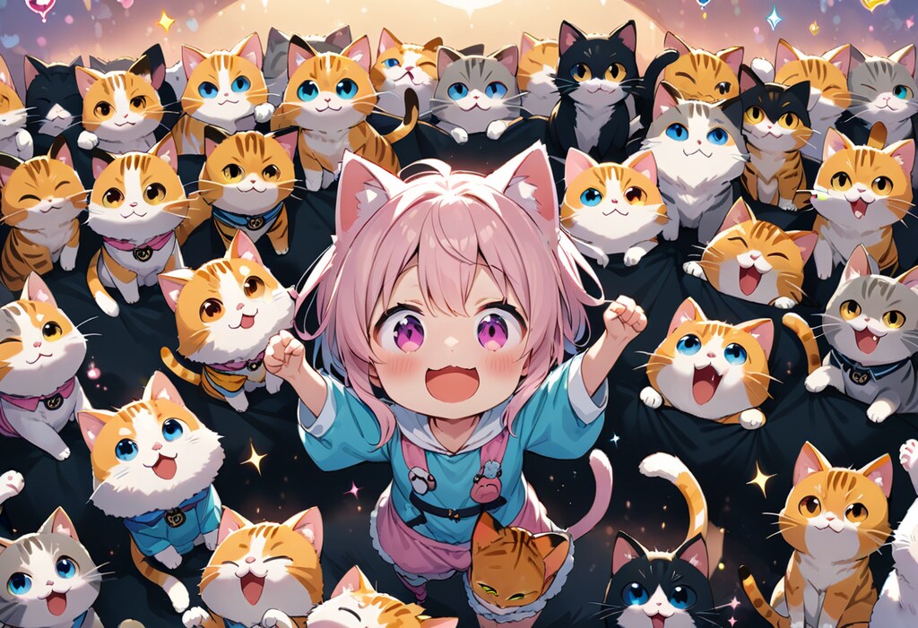 沢山の猫に埋め尽くされた部屋