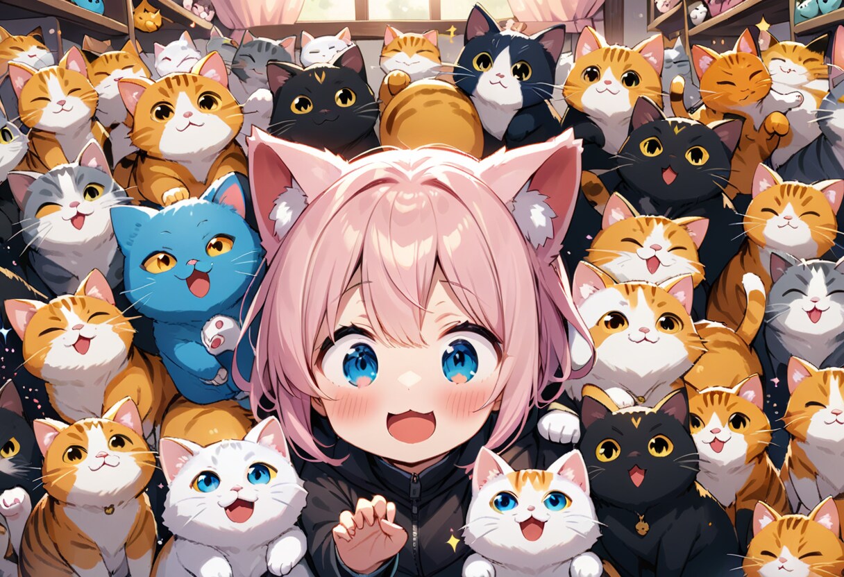 沢山の猫に埋め尽くされた部屋 | の人気AIイラスト・グラビア