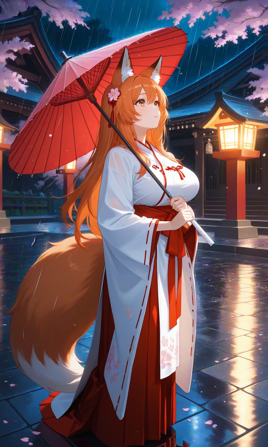雨と桜と狐巫女