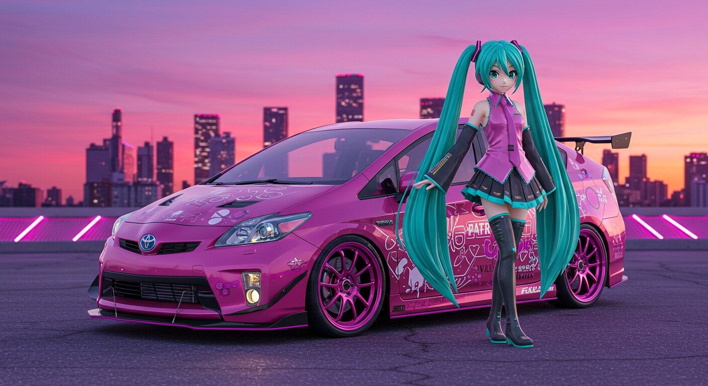 初音ミクとピンクプリウス | の人気AIイラスト・グラビア