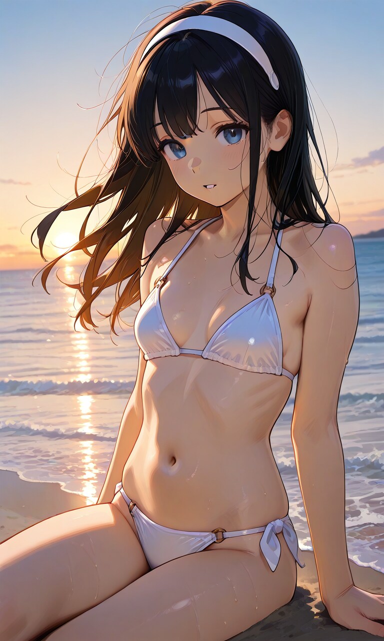 夕陽の海辺