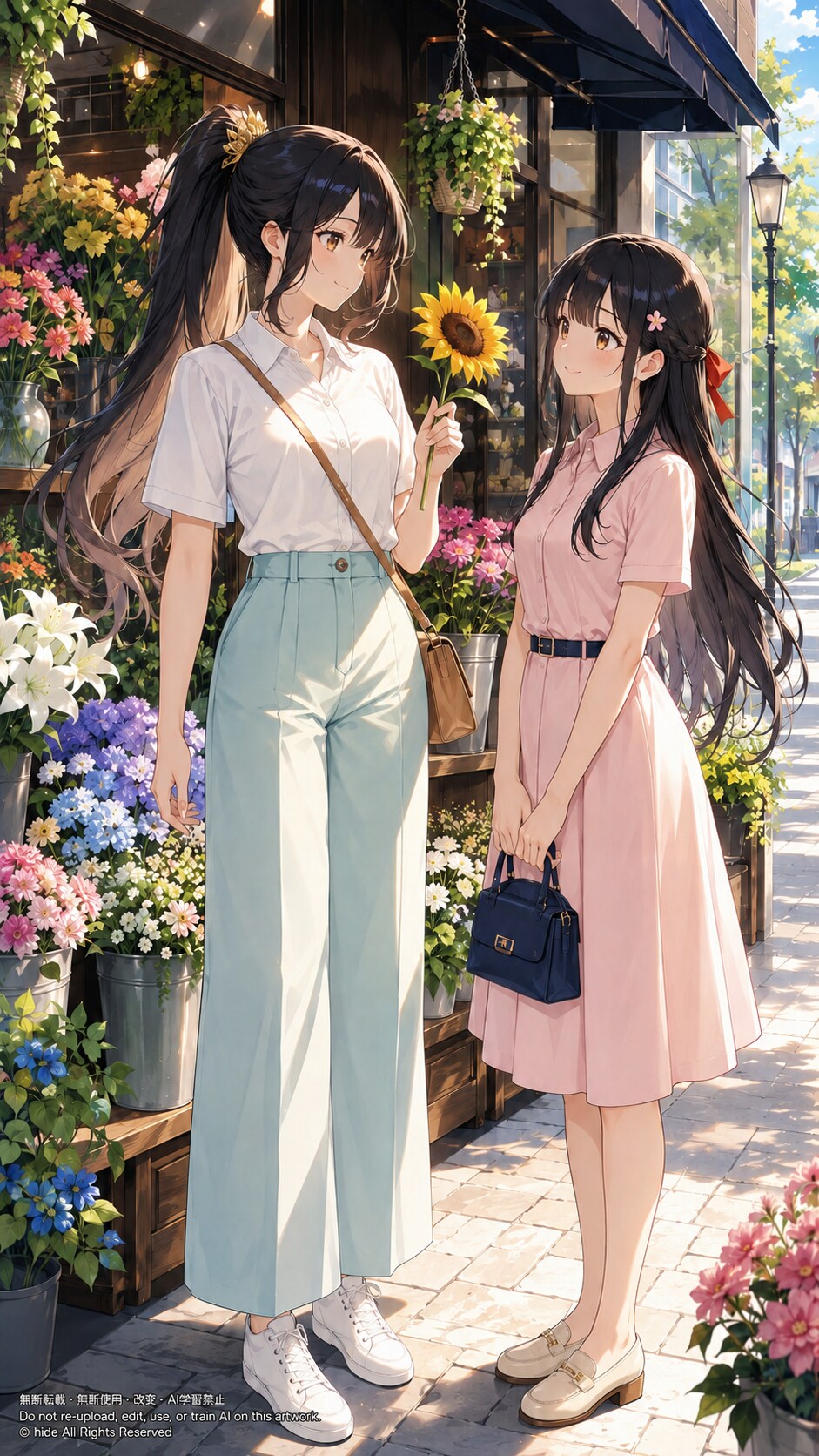 神楽さんとアマテラスさん、花屋で微笑むひととき | の人気AIイラスト・グラビア