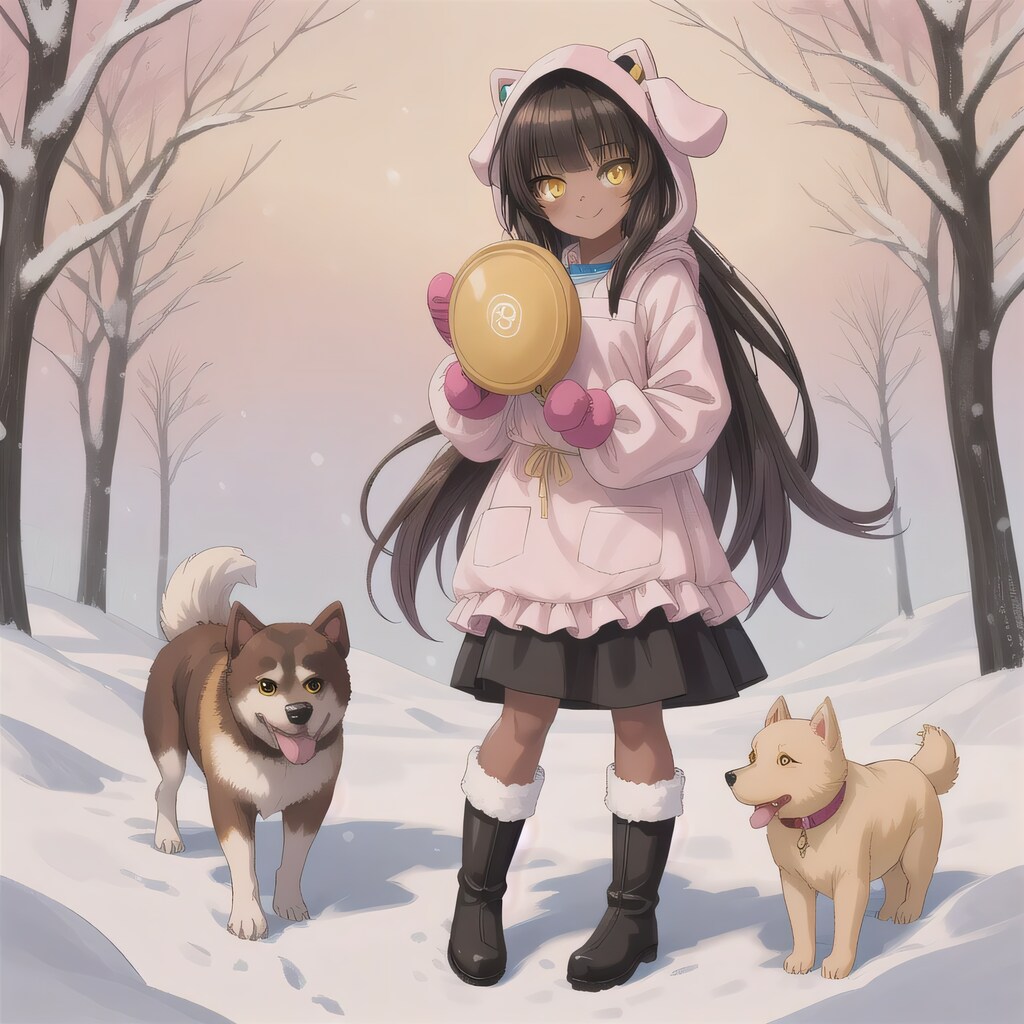 黒髪ロングで雪景色の少女