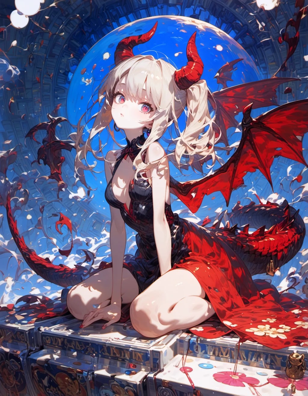 Crimson Wings Beneath the Blue Moon