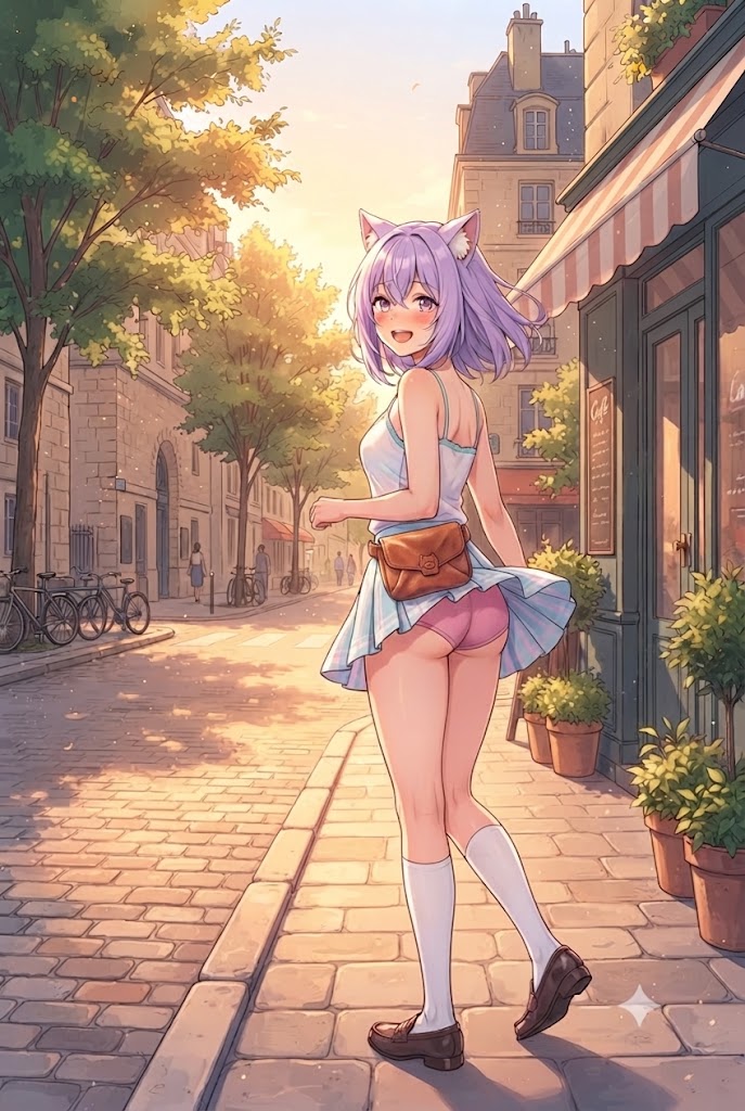 街を散策するパンチラのシス