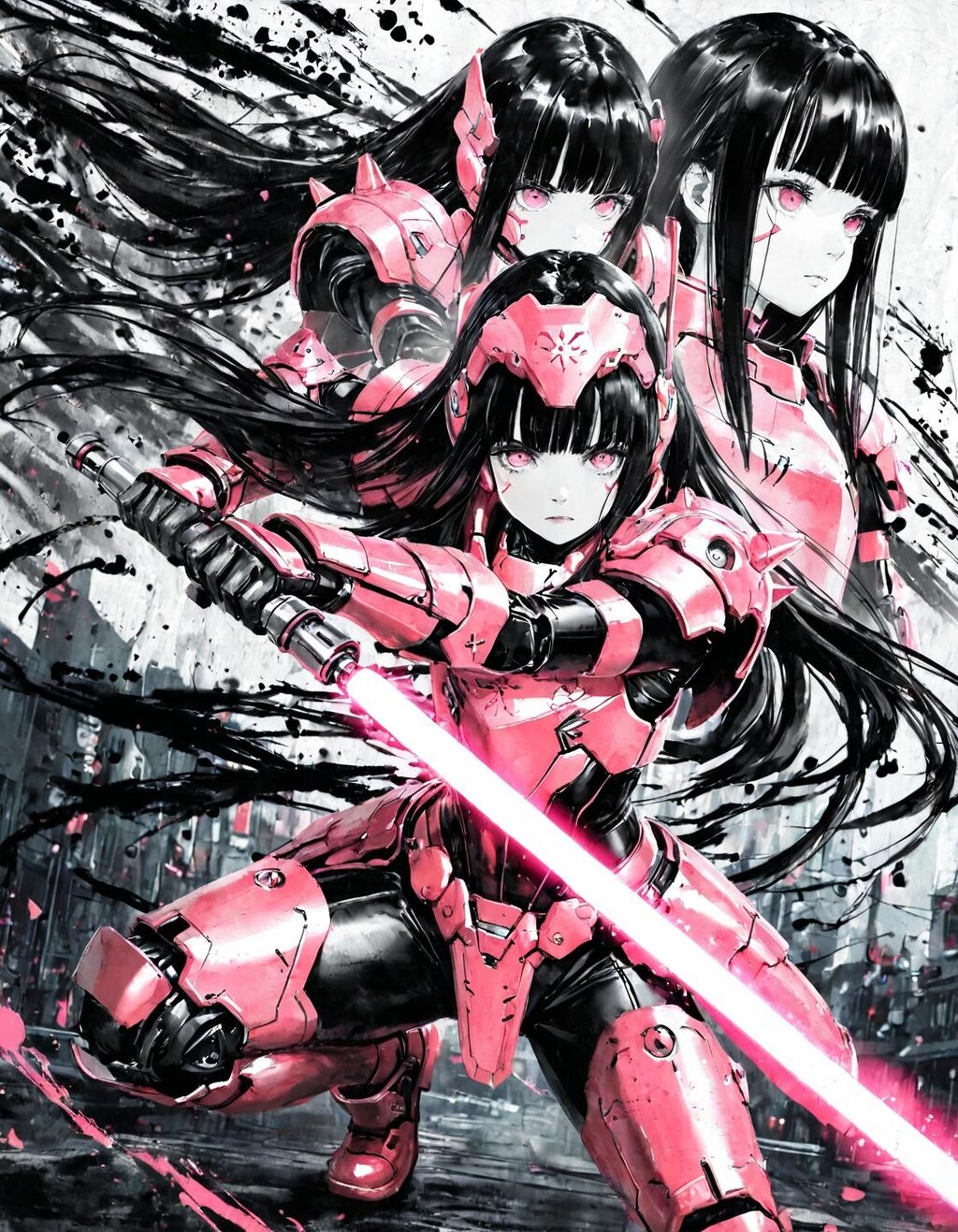 墨絵でサイバーサムライちゃん