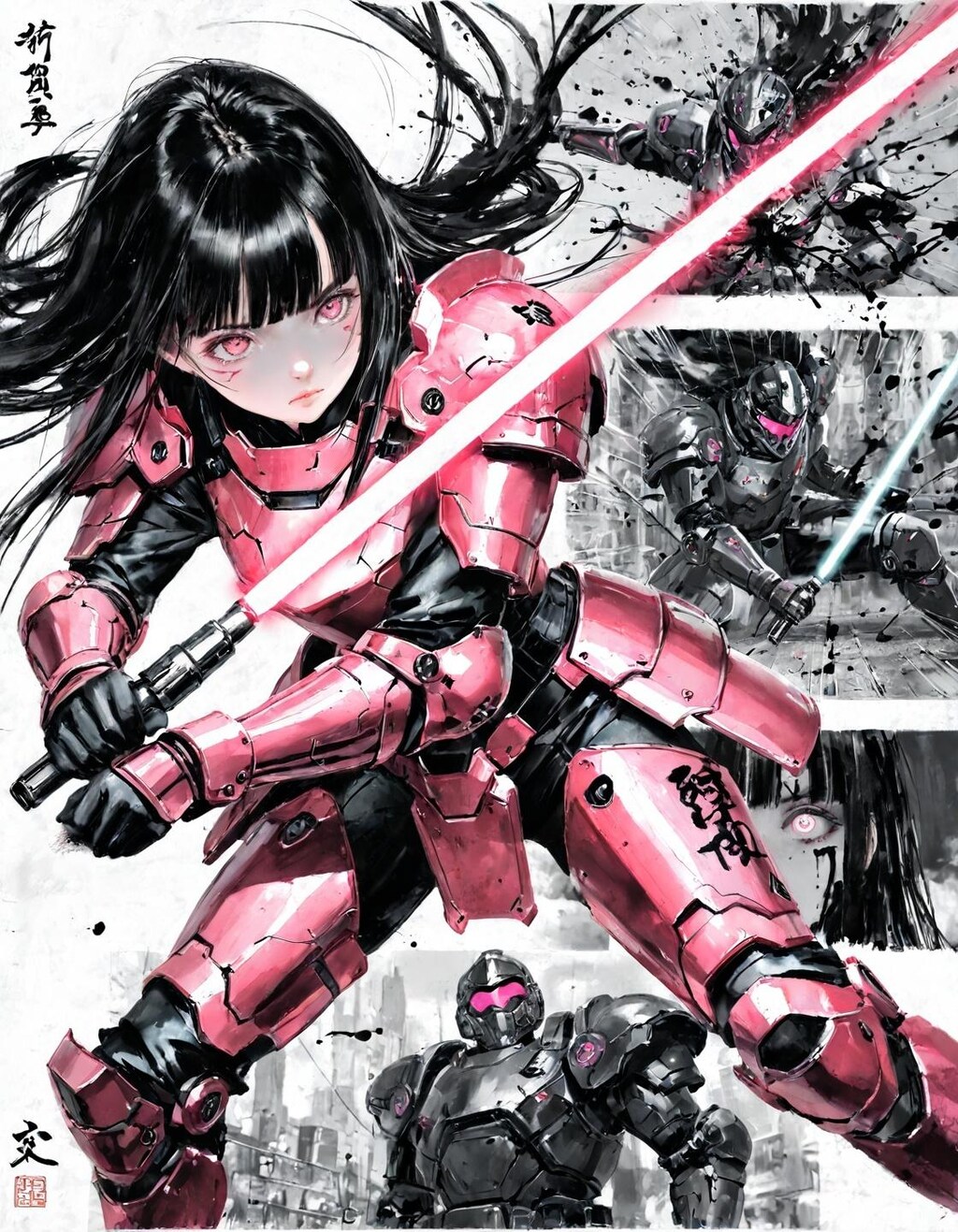 墨絵でサイバーサムライちゃん