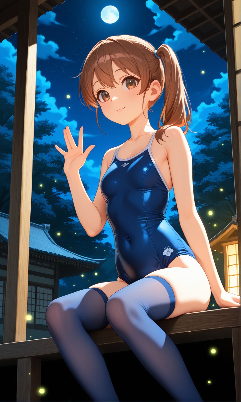 スク水サイドポニー女子と蛍